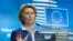 FILE - European Commission President Ursula von der Leyen speaks during a news conference after a video conference with EU leaders at the European Council building in Brussels, April 23, 2020.