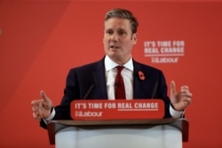 FILE - Keir Starmer of Britain's opposition Labor Party delivers a speech in Harlow, England, Nov. 5, 2019.