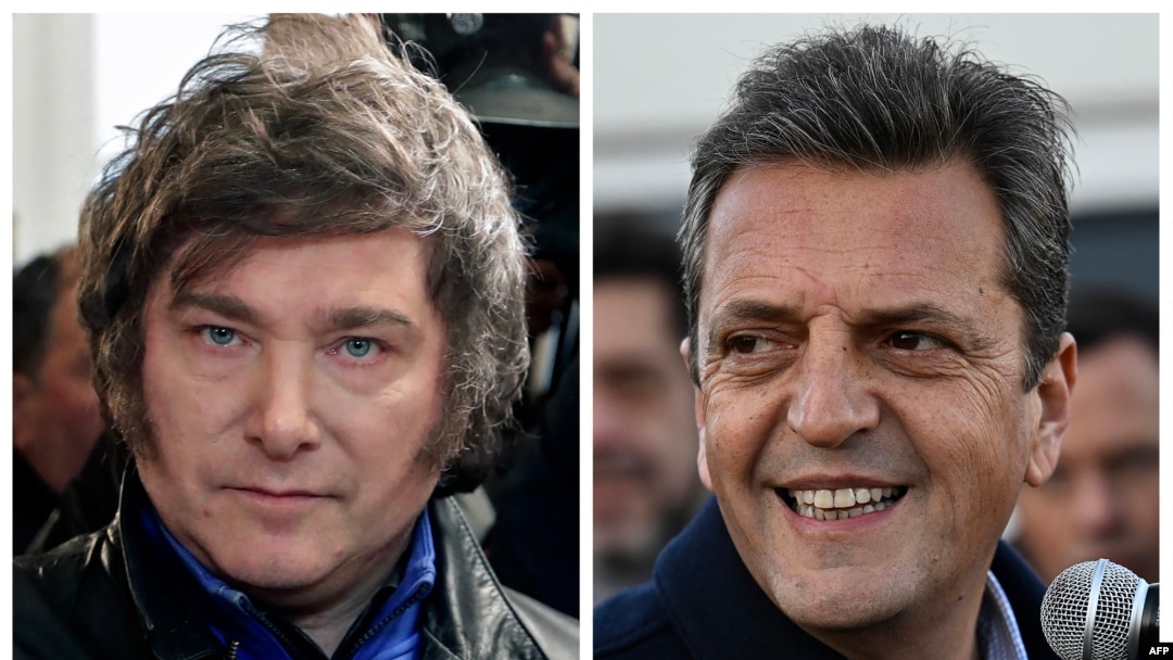 Combinación fotográfica de los candidatos a la presidencia de Argentina el 19 de noviembre de 2023. A la izquierda Javier Milei y a la derecha Sergio Massa.