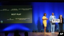 Gayle King (L), Brandon Victor Dixon (C), and Bebe Neuwirth participate in the 73rd annual Tony Awards nominations announcement at the New York Public Library for the Performing Arts at Lincoln Center on April 30, 2019, in New York.