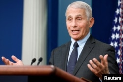 NIH National Institute of Allergy and Infectious Diseases Director Anthony Fauci joins White House Press Secretary Karine Jean-Pierre for the daily press briefing at the White House in Washington, Nov. 22, 2022.