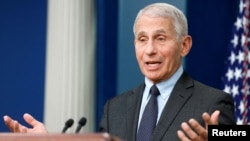 FILE: NIH National Institute of Allergy and Infectious Diseases Director Anthony Fauci joins White House Press Secretary Karine Jean-Pierre for the daily press briefing at the White House. Taken November 22, 2022. 