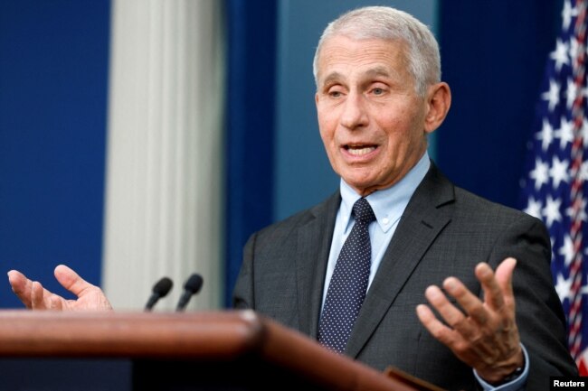 NIH National Institute of Allergy and Infectious Diseases Director Anthony Fauci joins White House Press Secretary Karine Jean-Pierre for the daily press briefing at the White House in Washington, Nov. 22, 2022.