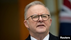 FILE - Australia's Prime Minister Anthony Albanese in Canberra, Australia, Aug. 16, 2024. Albanese said he wants to get children off social media "to have real experiences with real people because we know that social media is causing social harm." 