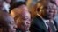 President Jacob Zuma (C) and deputy president Cyril Ramaphosa (R) attend the declaration announcement of the municipal elections in Pretoria, South Africa, Aug. 6, 2016. This is the worst-ever election showing for South Africa's ruling party. 