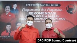 Bakal calon Wali Kota Medan, Bobby Afif Nasution dan bakal calon Wakil Wali Kota Meda, Aulia Rahman yang diusung PDIP dalam kontestasi Pilkada Medan 2020, Selasa, 11 Agustus 2020. (Foto: Courtesy/DPD PDIP Sumut)