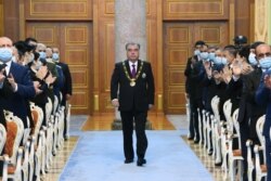 FILE - Tajikistan's President Emomali Rahmon attends his inauguration ceremony in Dushanbe, Oct. 30, 2020.