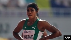 La Nigériane Blessing Okagbare lors du 200 m aux Championnats du monde d'athlétisme au Khalifa International Stadium de Doha, Qatar, le 30 septembre 2019.