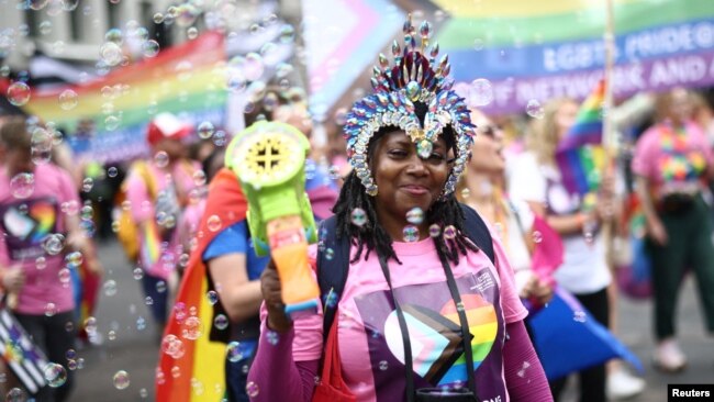 A person takes part in the 2022 Pride Parade in London, July 2, 2022.
