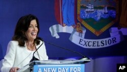 New York Gov. Kathy Hochul speaks during her primary election night party, June 28, 2022, in New York.