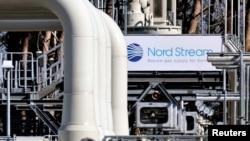 FILE - Pipes at the landfall facilities of the Nord Stream 1 gas pipeline are pictured in Lubmin, Germany, March 8, 2022.