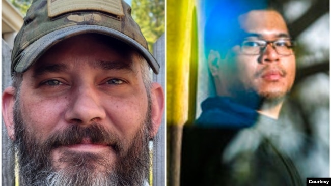 Hai cựu binh Mỹ đồng thời là cư dân tiểu bang Alabama là Alexander Drueke, 39 tuổi, trái, và Andy Tai Ngoc Huynh, 27 tuổi, phải, đã chiến đấu với quân Nga ở Ukraine n