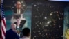 美国总统拜登在白宫大院的南院礼堂听取美国国家航空航天局官员介绍来自韦伯太空望远镜的首幅图像。(2022年7月11日)