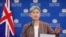 Australian Foreign Minister Penny Wong speaks during a press conference after meeting with Malaysian Foreign Minister Saifuddin Abdullah during visit to Foreign Ministry in Putrajaya, Malaysia, June 28, 2022.