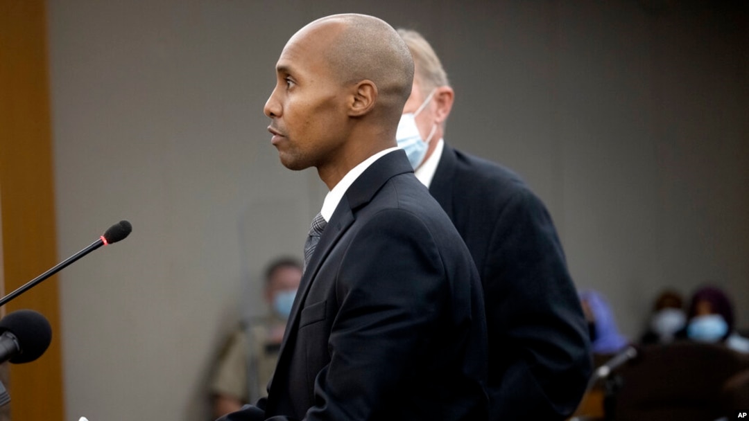 FILE - Former Minneapolis police officer Mohamed Noor addresses Judge Kathryn Quaintance at the Hennepin County Government Center, Oct. 21, 2021, in Minneapolis. 