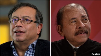 ARCHIVO - A la izquierda el presidente de Colombia, Gustavo Petro, y a la derecha el presidente de Nicaragua, Daniel Ortega. 