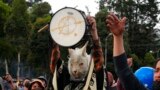 A protester dressed as a llama, takes part in a rally showing support for the recent protests and national strike against the government of President Guillermo Lasso, near the National Assembly, in Quito, Ecuador, June 25, 2022.