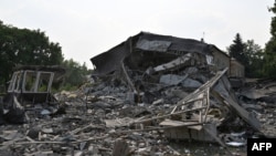 A photograph taken on July 3, 2022 shows rubbles of a destroyed hotel after a rocket attack in Kramatorsk. 