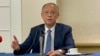 资料照片：台湾行政院政务委员兼经贸总谈判代表邓振中2022年7月1日在华盛顿举行华文媒体记者会。 （美国之音锺辰芳拍摄）