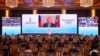 中国新华社提供的这张照片显示，俄罗斯总统普京在2022年6月22日举行的金砖国家工商论坛上发表主旨演讲。