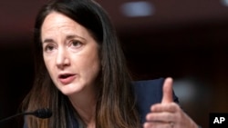 FILE - Director of National Intelligence Avril Haines testifies during a Senate Armed Services in Washington, May 10, 2022. Haines told a Washington conference June 29, 2022, that the Russia-Ukraine war “remains a grinding struggle in which the Russians m