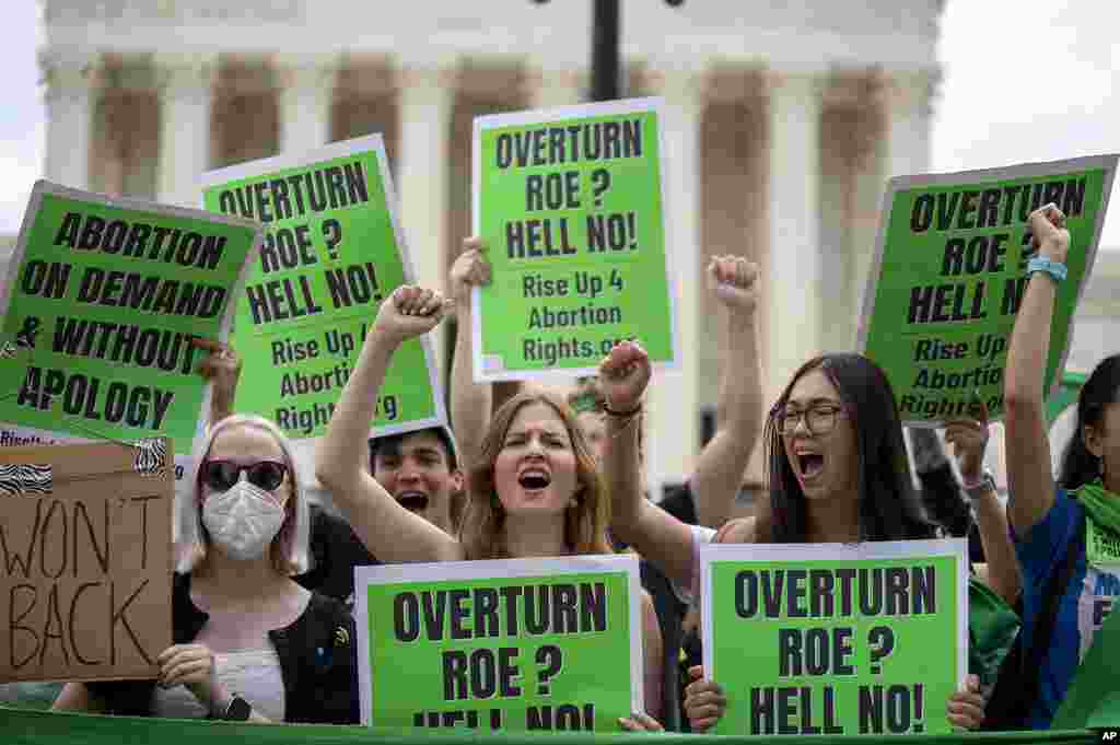 Abortion-rights supporters protest following the Supreme Court's decision to overturn Roe v. Wade, in Washington.