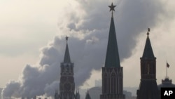 FILE - The Kremlin towers, seen from a hotel in Moscow, Russia, on March 6, 2012.