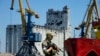 Российский караул охраняет зернохранилище у пирса в порту г. Мариуполь, Украина (фото AP Photo, File)
