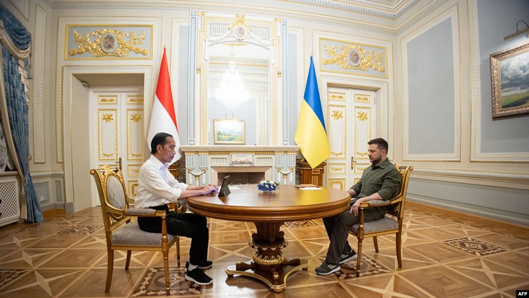 Tổng thống Indonesia Joko Widodo (trái) gặp Tổng thống Ukraine Volodymyr Zelenskyy vào ngày 29/6/2022.