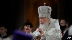 FILE: Russian Orthodox Church Patriarch Kirill conducts the Easter service in the Christ the Savior Cathedral in Moscow, Russia, April 24, 2022.