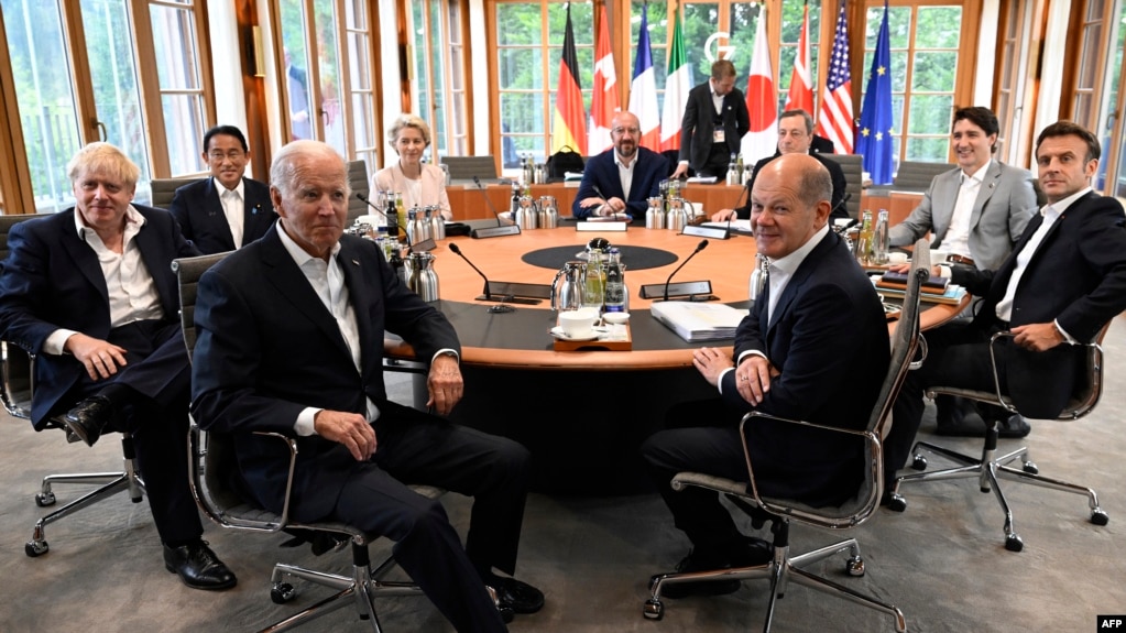 在德国举行的七国集团峰会的领导人。(photo:VOA)