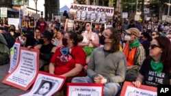 Protesters gather in the street outside of the Jackson Federal Building in Seattle, June 24, 2022, after the Supreme Court overturned Roe v. Wade. 