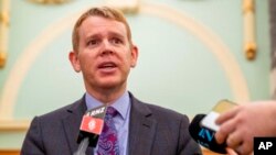  New Zealand Police Minister Chris Hipkins during his press conference at Parliament, Wellington, New Zealand, June 30, 2022, declared that American far-right groups the Proud Boys and The Base are terrorist organizations.