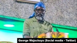 Mgombea wa urais nchini Kenya Prof George Luchiri Wajackoya wakati akizindua manifesto ya chama chake cha Roots, katika ukumbi wa mikutano ya kimataifa KICC, Nairobi. June 30 2022. PICHA: George Wajakoya social media official pages.