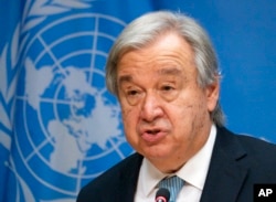 Sekjen PBB Antonio Guterres dalam konferensi pers di New York, 8 Juni 2022.