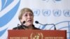 Michelle Bachelet, Alta Comisionada de las Naciones Unidas para los Derechos Humanos, se dirige a los medios de comunicación tras anunciar que no buscará un segundo mandato en el Consejo de Derechos Humanos de las Naciones Unidas, en Ginebra, Suiza, el 13 de junio de 2022.