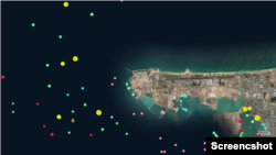 중국 룽커우 항 일대에서 발견된 북한 선박(노란 점). 자료=MarineTraffic