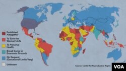 Abortion laws around the world. Source: Center for Reproductive Rights