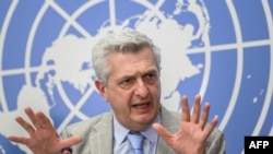 FILE - United Nations High Commissioner for Refugees Filippo Grandi attends a press conference at the United Nations offices in Geneva, June 13, 2022. 
