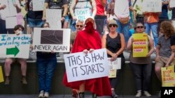 Abortion-rights activist rally at the Indiana Statehouse following Supreme Court's decision to overturn Roe v. Wade, June 25, 2022 in Indianapolis.