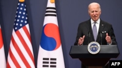 조 바이든 미국 대통령이 지난달 21일 서울에서 열린 미한 정상 공동기자회견에서 발언하고 있다.