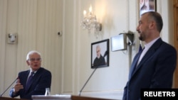 Iran's Foreign Minister Hossein Amir-Abdollahian and High Representative of the European Union for Foreign Affairs and Security Policy Josep Borrell attend a joint news conference, in Tehran, Iran June 25, 2022.