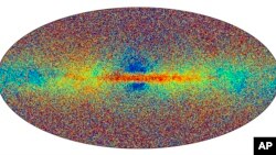 This all-sky view provided by European Space Agency on Monday, June 13, 2022 shows a sample of the Milky Way stars in Gaia’s data release 3. The colour indicates the stellar metallicity. Redder stars are richer in metals. (ESA Handout via AP)