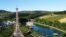  An aerial view shows an Eiffel Tower replica near Pristina, Kosovo June 19, 2022, as a form of consolation for the people who cannot go to Paris as they have been waiting for visa-free travel to the European Union. 