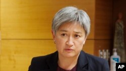FILE - Australian Foreign Minister Penny Wong, pictured at a meeting in Wellington, New Zealand, June 16, 2022, announced Tuesday that the status of West Jerusalem should be decided through peace negotiations between Israel and the Palestinian people. 