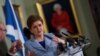 FILE - Scotland’s First Minister Nicola Sturgeon speaks at a news conference on a proposed second referendum on Scottish independence, at Bute House in Edinburgh, Scotland, June 14, 2022. 