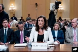 Cassidy Hutchinson, former aide to Trump White House chief of staff Mark Meadows, testifies as the House select committee investigating the Jan. 6 attack on the U.S. Capitol holds a hearing at the Capitol in Washington, Tuesday, June 28, 2022.