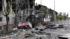 تصویری از ساختمان‌های مسکونی تخریب‌شده در لیسچانسک، اوکراین. ٣ ژوئیه ٢٠٢٢