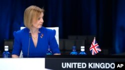 英国外交大臣特拉斯（ Liz Truss）在马德里北约峰会上。（2022年6月29日）