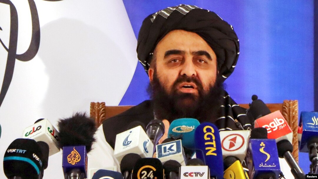 FILE - Taliban Foreign Minister Amir Khan Muttaqi speaks in Kabul, Afghanistan.